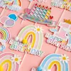 Balão Arco-Íris de Camada Dupla Feliz Aniversário Feliz Aniversário Decoração de Bolo Inserção Bandeira Colorida Inserção