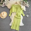 Conjunto de Suéter Estilo Francés Dos Piezas Engrosado Otoño e Invierno 2025 Falda de Punto para Usar Debajo Vestido de Punto a la Moda