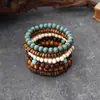 Pulseiras Artesanais com Contas Mais Vendidas na Amazon Transfronteiriça para Homens, Moda Retrô Turquesa Pulseira de Cinco Peças Casca de Coco