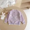 Abrigo Suéter para Niños para Primavera y Otoño, Estilo Coreano, Cárdigan de Punto con Encaje de Colores Caramelo para Niña con Lazo