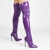 Botas nuevas de otoño e invierno para mujer, de comercio exterior transfronterizo, sexys, de tiro alto, con cremallera trasera, de tacón alto, de charol, puntiagudas, de talla grande.