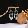 Pendientes Bohemios Azules de Turquesa Estilo Étnico Europeos y Americanos, Pendientes de Borla de Metal Plateado Imitación, Joyería de Borla Vintage para Orejas al por Mayor