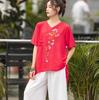 Terno Mãe 2024 Primavera e Verão Novo Estilo Étnico Feminino Solto Casual Calças Brancas Terno Roupas Étnicas de Viagem