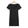 Roupas Femininas Tendência Spice Girl Europeia e Americana Moda Europeia e Americana Blusa de Gola Quadrada Vestido Tubinho Cor Sólida Manga Curta Justo Quadril