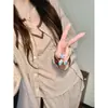 Conjunto de pijama de tirantes a rayas de estilo coreano de corte relajado para mujer, nueva colección de otoño, top casual de manga larga abierto y pantalones, ropa de estar suave, conjunto de tres piezas
