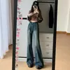 Jeans skinny cintura alta retro americano feminino solto emagrecedor perna larga flare sem grudar na perna