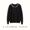 Cárdigan de cachemira para mujer con cuello redondo y adornos de pedrería, una capa base elegante y cálida de manga larga, un nuevo suéter de punto para otoño/invierno