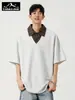 Nuevo Estilo de Verano del Explorador Marca Americana de Moda Camiseta Casual con Bloques de Color Falsa de Dos Piezas con un Aspecto como de Esposo, Camiseta Polo para Hombre