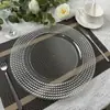 Fábrica de comercio exterior fiesta de bodas decoración navideña plato plato de plástico transparente plato de cuentas doradas plato cargador ps