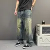 2026 Novos Jeans Masculinos Streetwear Retrô Lavados Desgastados Soltos Retos Perna Larga Versátil Comprimento Total