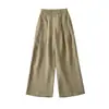 Pantalones de Lino de Pierna Ancha Estilo Perezoso Verano Nueva Moda Cintura Alta Holgados Adelgazantes Color Sólido Casual Rectos Largos para Mujer