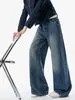 Jeans Azules Vintage de Pierna Ancha para Hombre, Estilo Primavera y Otoño, Marca de Moda, Elegantes para Hombres Altos y Corpulentos, Corte Holgado con Dobladillo Deshilachado