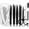 Acero Inoxidable Plegable Navaja para Cejas Herramienta de Belleza Tijeras para Cejas Pinza Negra para Cejas Set de Cepillos Set de 9 Piezas Peine Portátil para Cejas