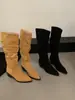 Botas Caídas de Tacón Alto con Punta Puntiaguda Color Caqui para Mujer 2026 Nuevas Botas de Montar de Tubo Largo Ajustadas para Primavera, Otoño e Invierno
