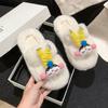 Bonitas pantuflas de piel de conejo con diseño de corazón y flores para mujer, para otoño e invierno, nuevas, a juego con todo, para el hogar, pantuflas de algodón antideslizantes con suela gruesa