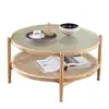 Mesa de centro redonda de madera maciza y ratán, estilo nórdico minimalista moderno, para sala de estar, casa de huéspedes, mesa auxiliar estilo japonés, mesa redonda pequeña de cristal para balcón