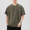 Camiseta masculina de manga curta, peso pesado 260g, novo estilo de verão, corte solto, gola redonda, manga três quartos, top moderno e versátil