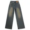 Jeans Retro Estilo Americano para Mujer Nuevo Otoño Versátil Viejos y Adelgazantes Talla Grande Pantalones de Pierna Recta de Moda Micro-pantalones Pierna Ancha