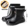 Botas de Lluvia Impermeables de Caña Corta Estilo Nuevo para Hombre Botas de Lluvia de Moda Engrosadas Antideslizantes Resistentes al Desgaste Botas de Agua Cálidas para Adultos al Aire Libre