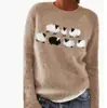 Nuevo suéter de punto para mujer estilo europeo y americano de Amazon, artículo popular de Wish, suéter de punto holgado de moda con bloques de color y cuello redondo