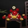 Nueva Corona de Pelo Dios de la Riqueza Accesorios para el Cabello Pasador Antiguo Yuanbao Pasador para el Cabello con Monedas de Cobre Pasador para el Cabello Hanfu Adorno para la Cabeza de Año Nuevo Bola de Pelo Rojo Festivo