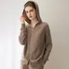 Cárdigan de punto para mujer de 12 puntos, punto liso, 100% cachemir puro, con capucha, mangas raglán, top moderno y versátil