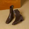 Botines cortos de moda y versátiles para mujer, modelo nuevo 2026, punta cuadrada, tacón bajo, botas de moda con cremallera trasera, cómodos botines ajustados de cuero suave