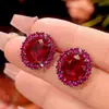 Nuevo Set Huabi Joyería 2025 Base de Cobre Chapado en Oro Corindón Rojo Simulado de Alto Grado Forma de Huevo para Mujer Piedra 15*20