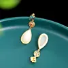 Pendientes de jade hetiano de plata s925 con carácter, estilo étnico, color azul quemado, para mujer, pendientes de gota de agua, pendientes Xiangyun, tendencia.
