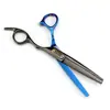 Tesoura de Cabeleireiro Capa Preta e Azul de 6,0 polegadas, Tesoura de Cabelo, Tesoura Odontológica, Dentes de Galhada, Dentes Sem Marcas, Dentes em Forma de V, Dentes de Espinha de Peixe