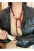 Collar Largo de Madera Geométrico Color Café con Cuerda Trenzada para Mujer, Sencillo de Moda Tendencia Personalidad Cadena para Suéter Choker Versátil