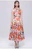 Ropa de mujer transfronteriza: Vestido sin mangas de alta gama estilo francés con estampado, corte tridimensional de comercio exterior, ceñidor de cintura, vestido línea A para mujer