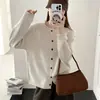 Cardigan Suéter Tricô Gola Redonda Manga Longa de Pelo de Guaxinim para Mulheres Outono e Inverno Novo Estilo Coreano Solto Cor Sólida Jaqueta Suéter Tricô Top