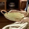 Tigela Dupla com Alça Trançada de Corda Retrô, Tigela Portátil de Cerâmica, Tigela Antiga de Grés, Louças para Venda no Atacado, Tigela para Pratos Domésticos, Tigela para Salada de Frutas