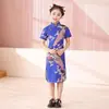 Novo Estilo Cheongsam Pavão Infantil Verão Traje Tang para Meninas Moda Estilo Chinês Vestido Retrô