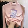 Ropa interior base para niñas de cuello alto medio con forro polar, nuevo estilo otoño/invierno 2026, ropa interior infantil cálida y suave, top casual