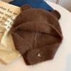 Bonito chapéu de lã de malha com orelha de urso feminino outono e inverno vermelho quente chapéu de proteção de orelha para rosto mostrar pequeno boné lei feng moderno