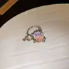 Cor esmagada multi-diamante~ Anel Oval de Zircônia Europeu e Americano Anel Fresco Gelo-claro Toque de Alto Padrão Joia de Mão Pequena de Nicho da Moda para Mulheres