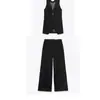 Estilo Europeo y Americano Comercio Exterior Transfronterizo Stock Listo Moda Femenina Conjunto Casual Chaleco Ajustado + Pantalones Largos Holgados Plisados
