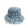 Chapéu de Pescador Retrô Jeans Japonês com Doce Design Floral para Mulheres, Estilo Fino para Primavera e Verão, Proteção Solar, Chapéu Bucket Emagrecedor