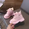 Moda Outono e Inverno Sapatos de Algodão Infantil Botas Martin de Algodão Quente para Meninos Botas de Neve com Zíper Lateral para Meninas com Pelo