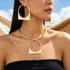 Set de aretes y collar geométricos de círculo interior cuadrado, conjunto de joyería de estilo vintage exagerado y único para chica popular