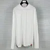 TB21 Nueva Camiseta de Manga Larga Otoño e Invierno Camisa de Algodón Puro de Moda Unisex Holgada Versátil Camiseta Base con Cinta en la Esquina