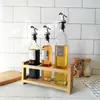 Tarro de condimentos de cocina Botella de aceite para encimera Estante de almacenamiento de madera Estante de almacenamiento con agujeros redondos Estante organizador de botellas de condimentos para el hogar