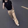 25070 Big Aimei Yiyuan 2025 Verano Nuevo Color Sólido Slim Fit Camiseta de Manga Corta Pantalones Rectos de Cintura Alta Estilo Occidental Mujeres