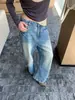 Calça Jeans Larga Lavada Yuyi para Mulheres, Outono Retrô Americano Cintura Baixa Emagrecimento Fluida Longa CX0327