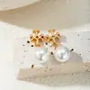 Moda Europeia e Americana Brincos Banhados a Ouro 18K Cobre Brincos com Logo Duplo t Brincos de Pérola Artificial Joias de Exportação de Alto Padrão Venda por Atacado