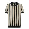 Polo británico de manga corta a rayas entalladas para hombre, camiseta de punto de seda helada de verano para hombre, informal, con solapa y media manga.