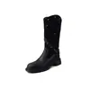 Botas de Moda Europeas 4.5cm con Remaches Simples 2026 Otoño/Invierno Nuevas Botas Hasta la Rodilla Puntera Redonda Tacón Grueso Botas Martin Mujer