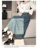 Saia Jeans Azul Lavado de Cintura Alta para Mulheres, Estilo Fino, Verão 2026, Comprimento Médio Petite, Saia Evasê Afuniladora